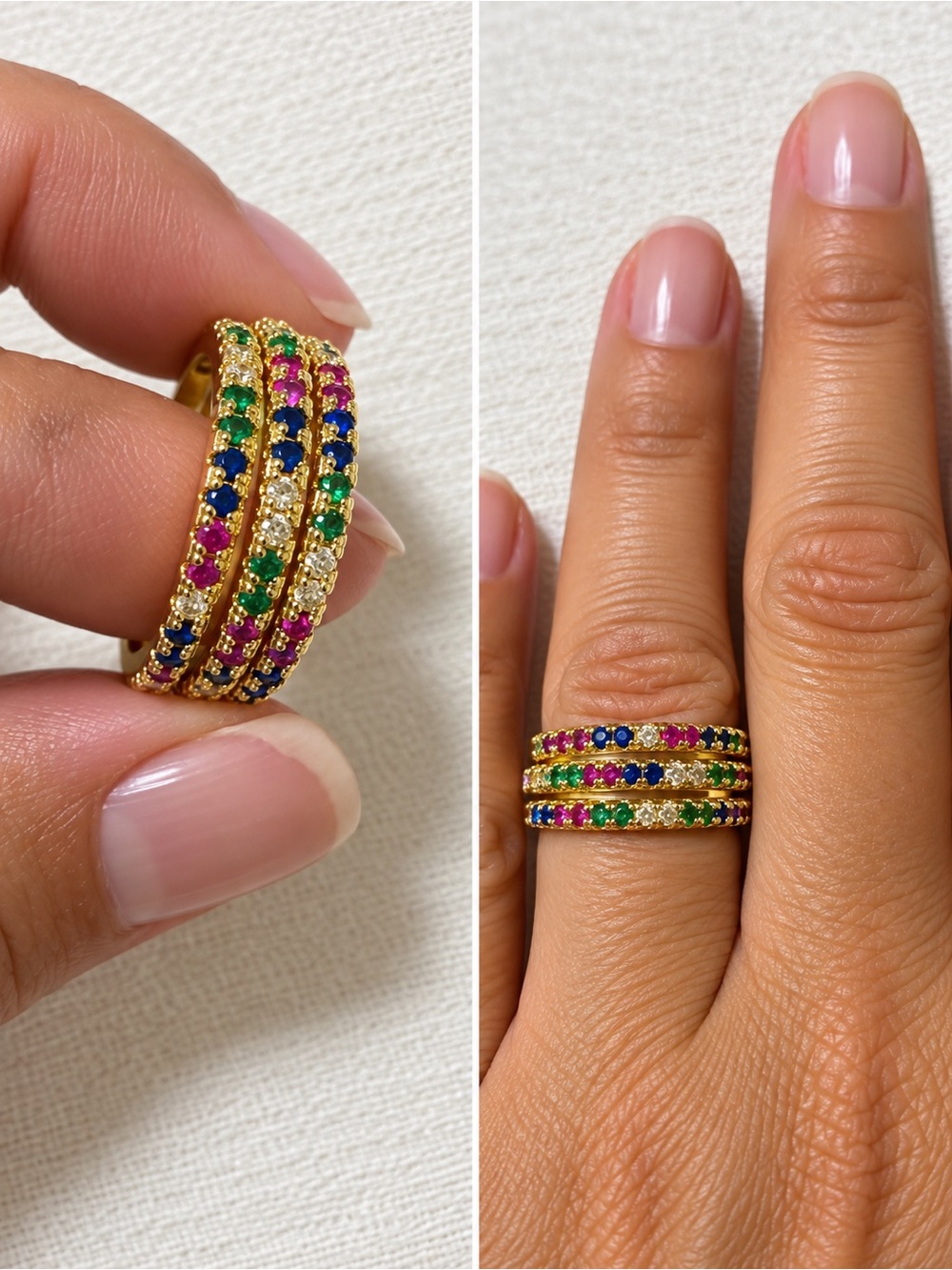 Gold Multicolored Gemstone Stackable Ring - Women Jewelry